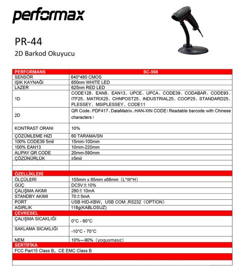 PERFORMAX PR-44 2D STANDLI BARKOD OKUYUCU